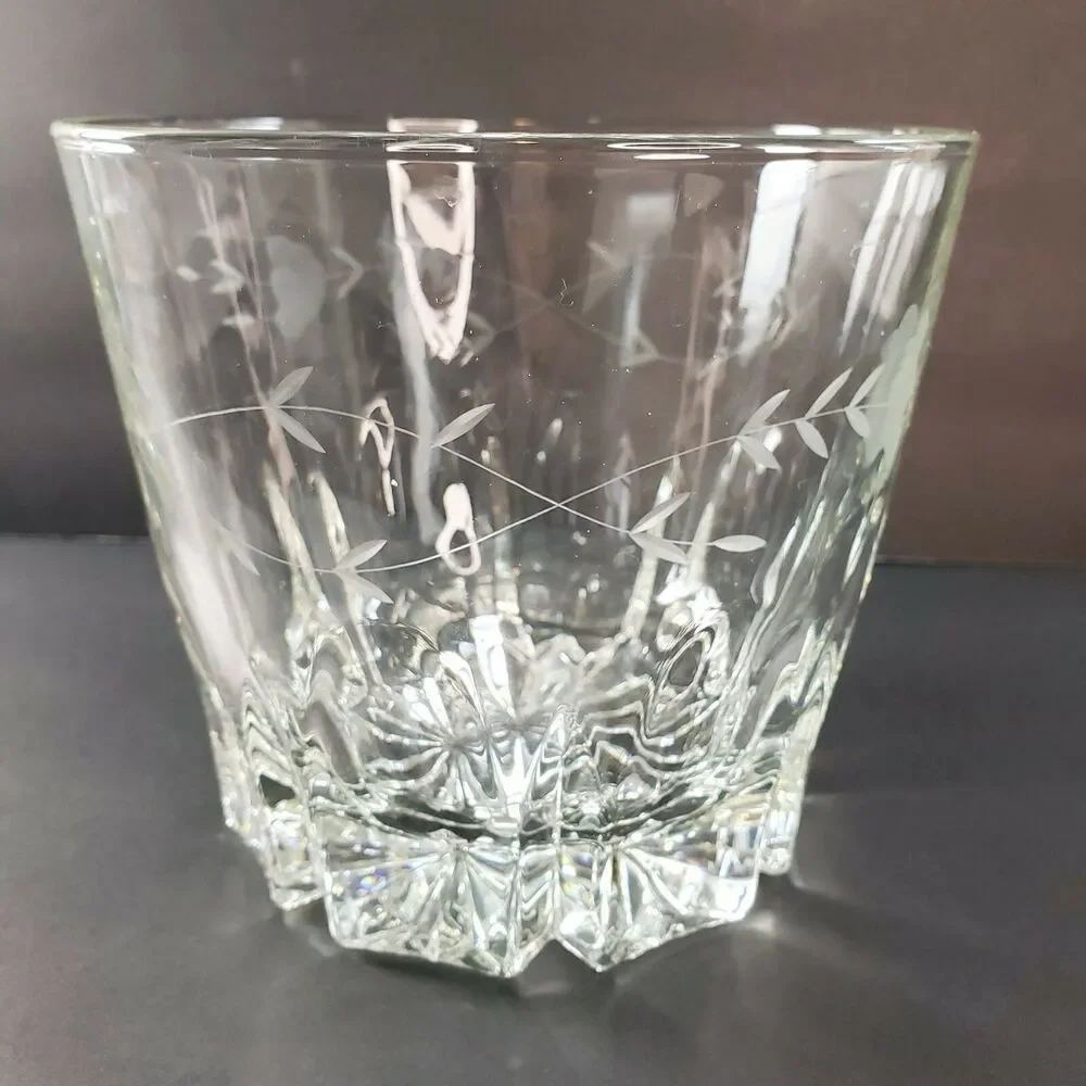 Vtg Ice Bucket Heritage By Princess House Etched Flower Pattern Elegant Barware